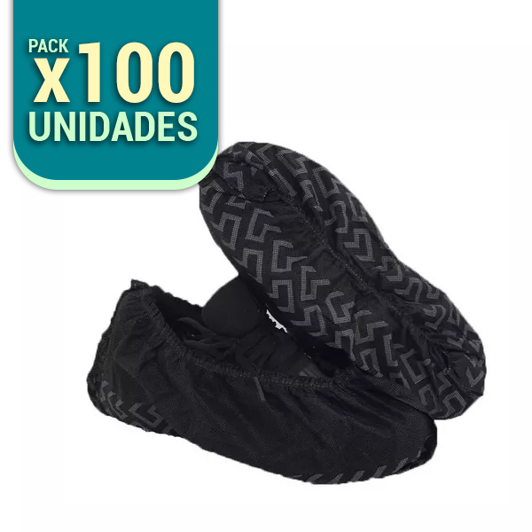 CUBRE CALZADO - TELA NO TEJIDA COLOR NEGRO CON ANTIDESLIZANTE BOLSA X 100 UNID