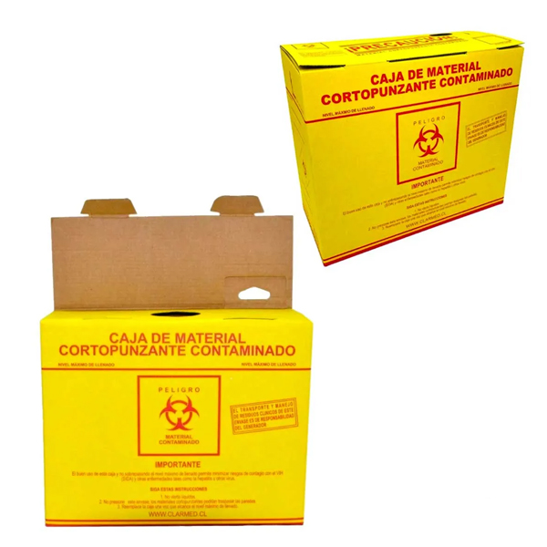 CAJA CARTON AMARILLA PARA DESECHOS CORTOPUNZANTES GRANDE 27,5 X 22 X 11cm - 7 LTS. APROX