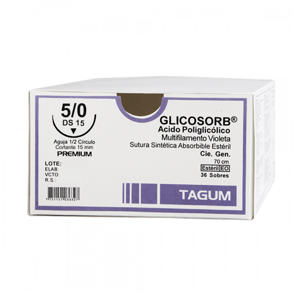 SUTURA 5/0 - VICRYL ACIDO POLIGLICOLICO - AGUJA 1/2 CIRCULO CORTANTE DS15 - 70CM X 36 SOBRES - TAGUM