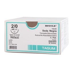 [CIRSED127] SUTURA 2/0 - SEDA NEGRA TRENZADA - AGUJA 1/2 CIRCULO ATRAUM HR17 - 75CM X 36 SOBRES - TAGUM